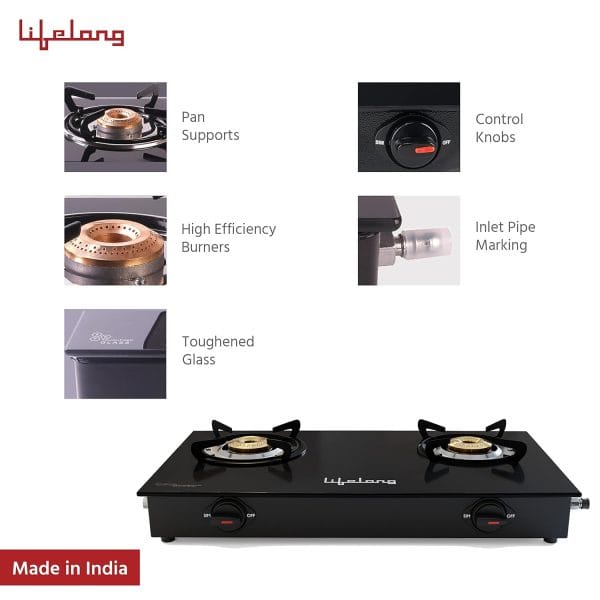 Lifelong 2 Burner Gas Stove Top for Kitchen - Image 3