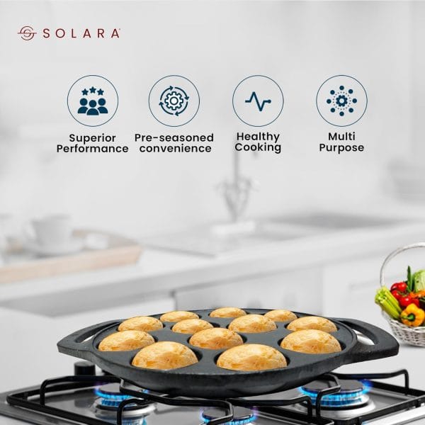 SOLARA Pre Seasoned Cast Iron Paniyaram Pan - Image 3