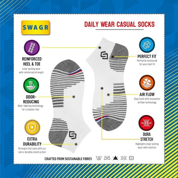 SWAGR 12 Pairs Sports Cotton Ankle Length Socks for Men, Pack of 12., Assorted - Image 2